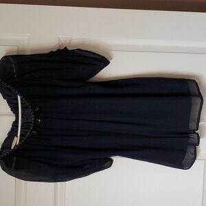 Vintage Rungolee sheer navy top w chain in neckline Size small